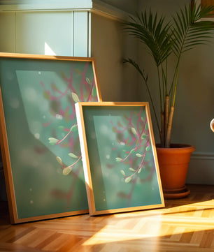 Diseño abstracto sereno con hojas pastel y fondo borroso
