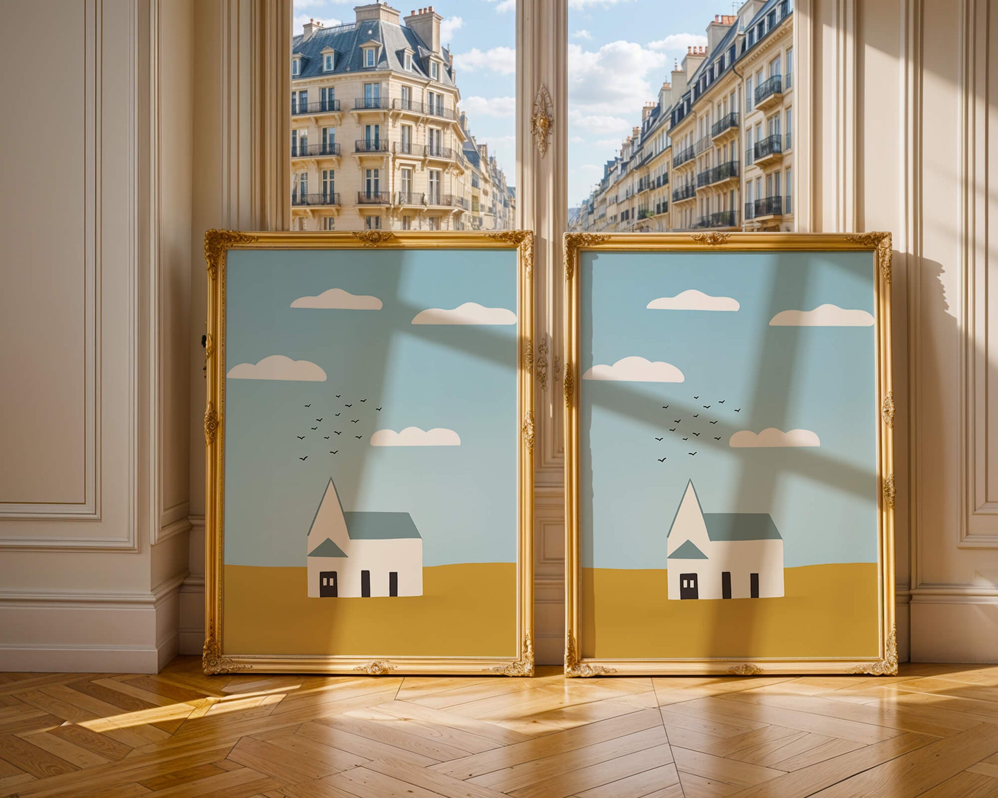 Minimalist Landscape with a White House and Sky