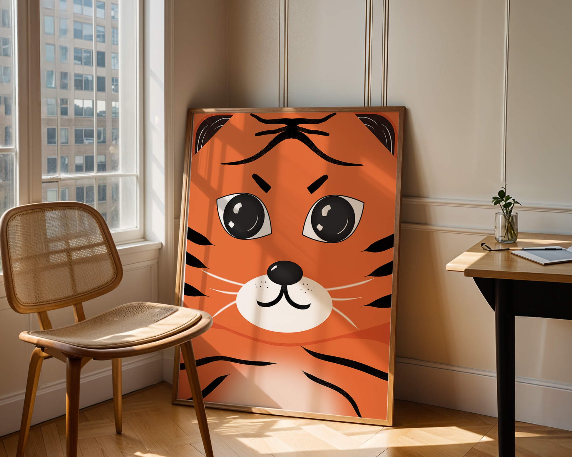 Adorable tiger face illustration with bold features