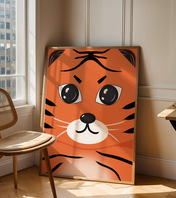 Adorable tiger face illustration with bold features