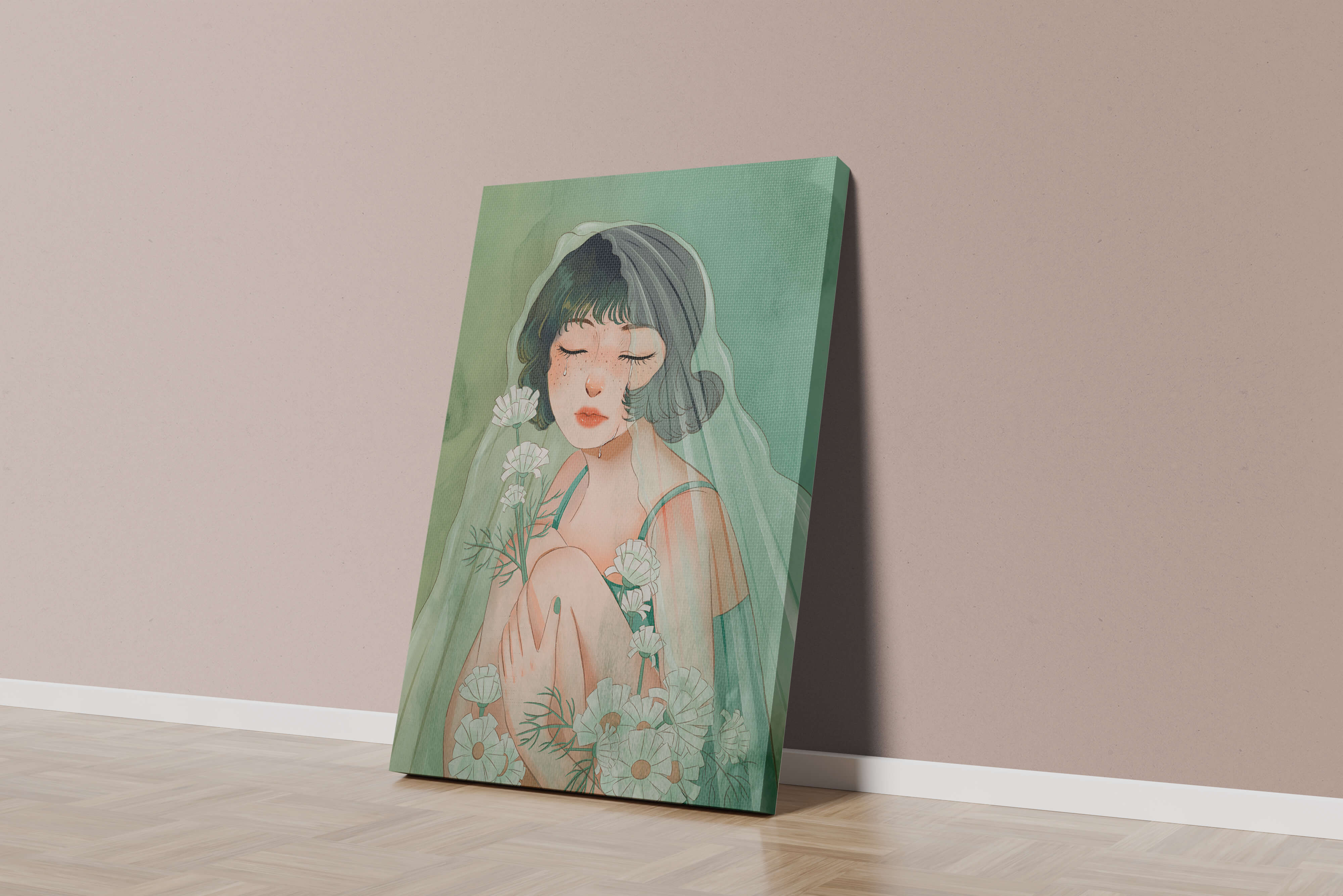Emotional illustration of a woman surrounded by flowers