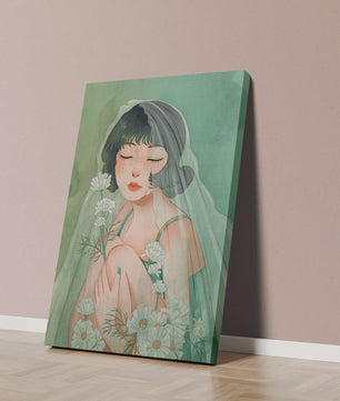 Ilustración emocional de una mujer rodeada de flores
