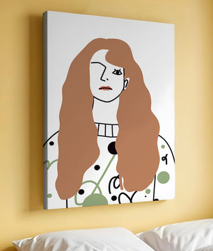Minimalist Portrait of a Woman with Long Hair and Abstract Design Elements - Mi tienda