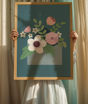 Floral bouquet in envelope with elegant botanical design
