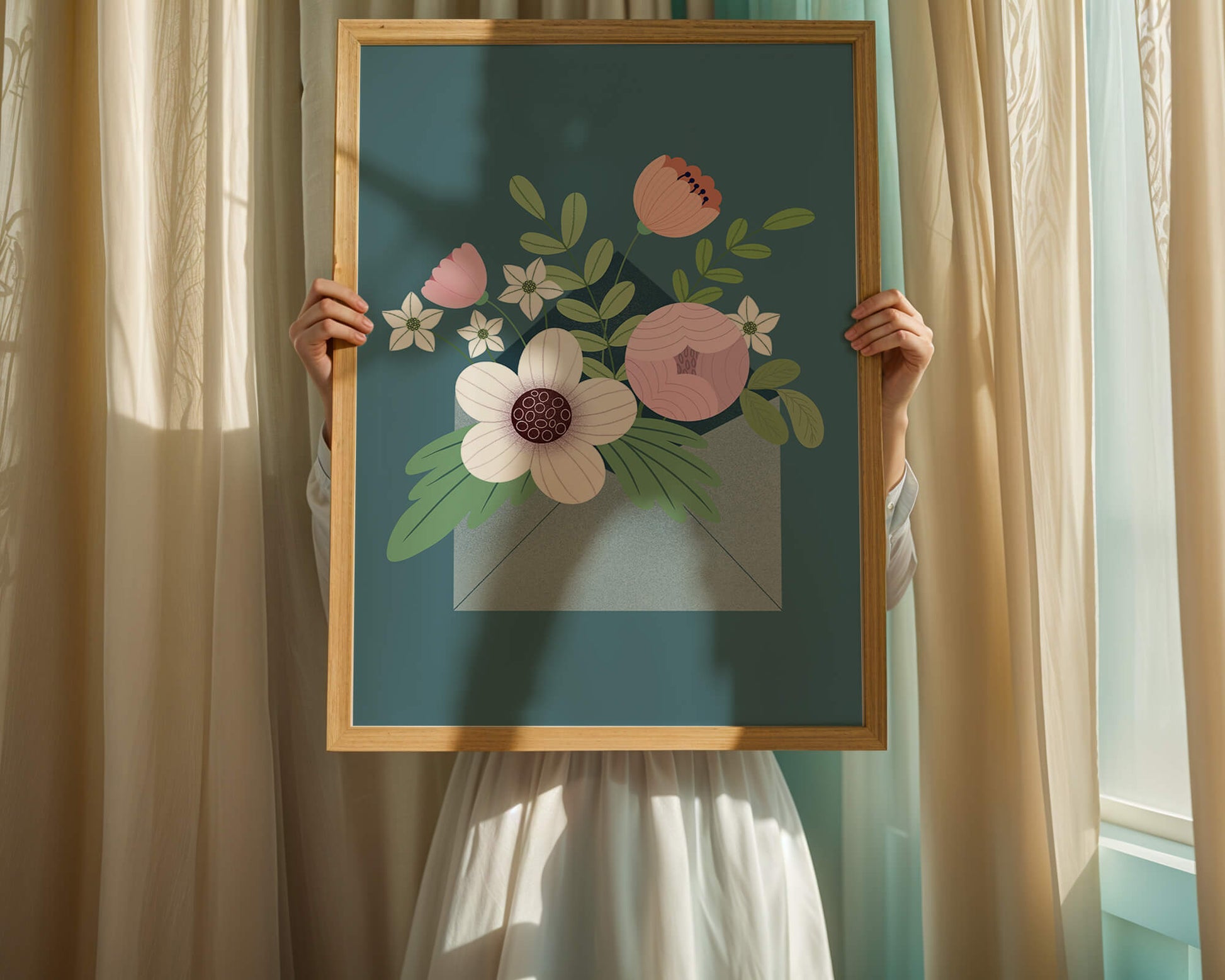 Floral bouquet in envelope with elegant botanical design