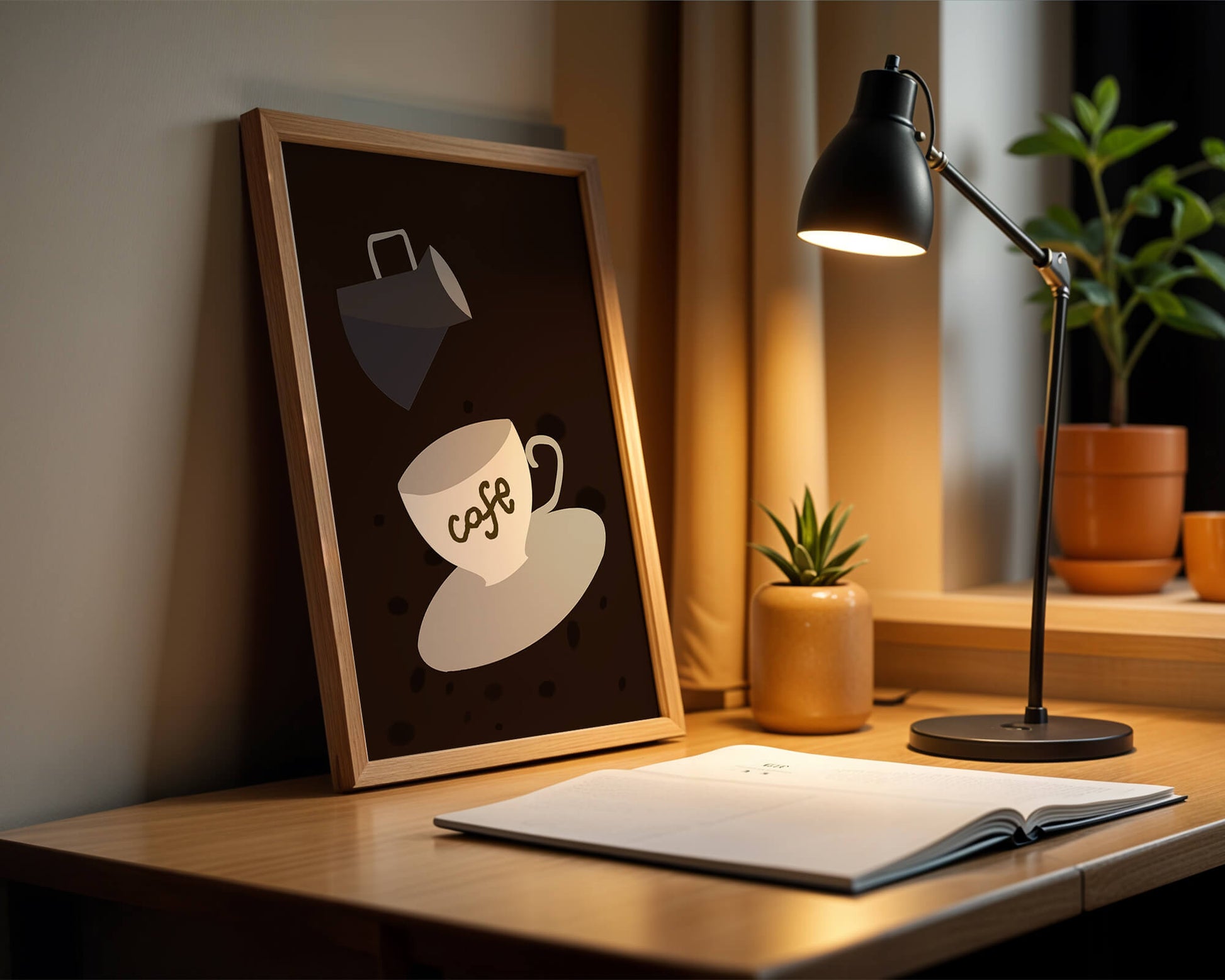 Minimalist coffee cup with pouring pot on dark background