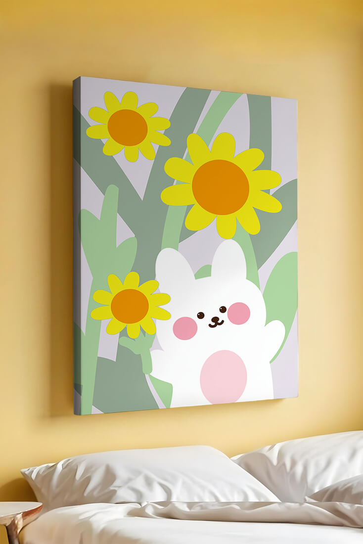 Adorable bunny with vibrant flowers cartoon illustration
