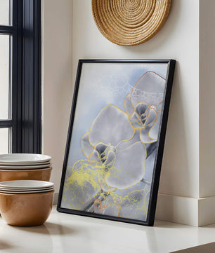 Delicate floral art with gold accents and abstract background