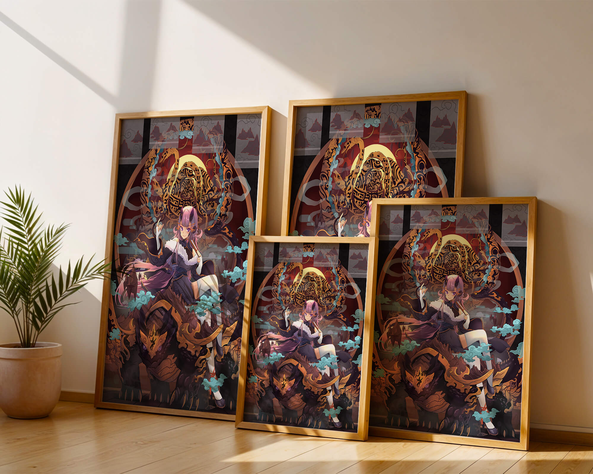 Fantasy character with mythical beast in vibrant illustration