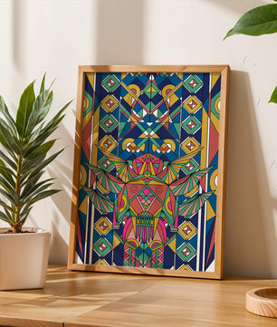 Arte abstracto geométrico colorido con patrones simétricos