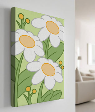 Charming illustrated daisies on a green background