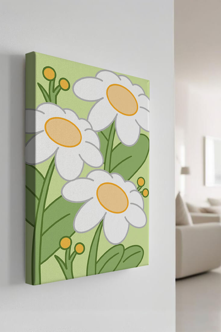 Charming illustrated daisies on a green background