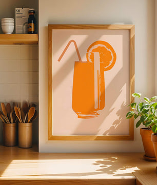 Ilustración de jugo de naranja con pajilla y rodaja de naranja