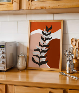 Abstract Botanical Print with Earth Tones and Modern Leaf Design