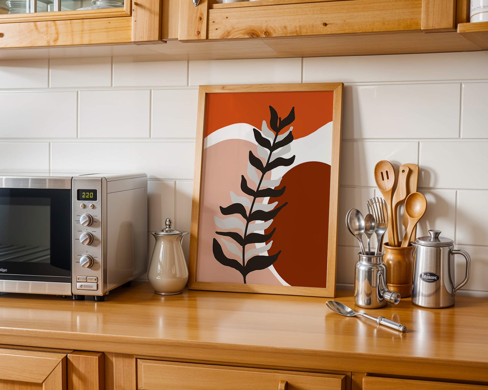 Abstract Botanical Print with Earth Tones and Modern Leaf Design