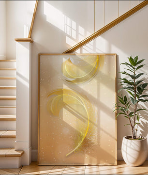 Elegant golden feather design with shimmering background