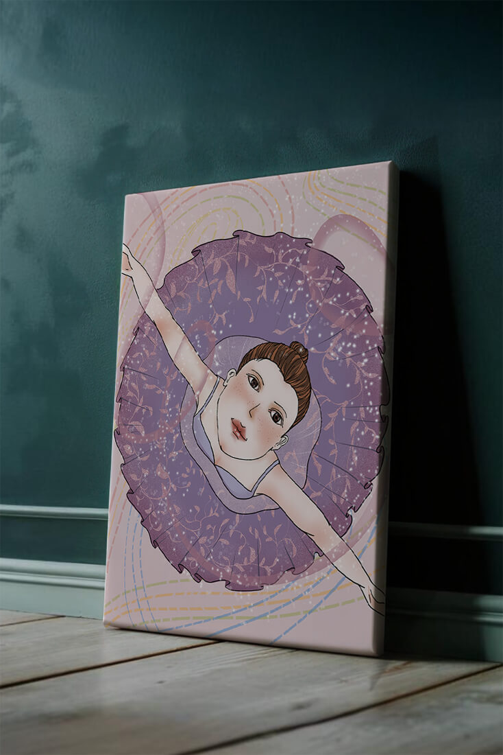 Graceful ballerina in a purple tutu with sparkling details