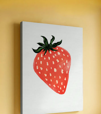 Illustrative design of a vibrant red strawberry with green leaves