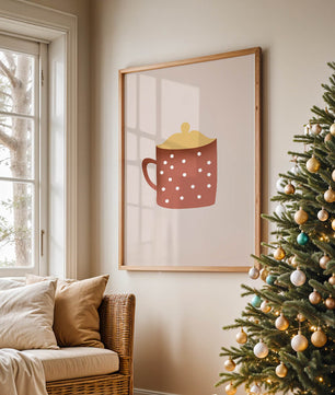 Decorative polka dot mug with yellow lid illustration