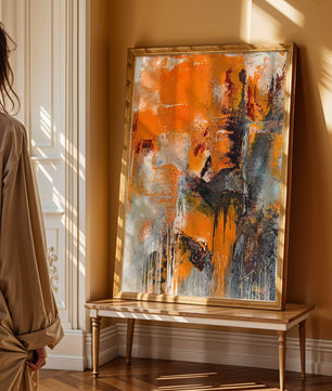 Arte abstracto texturizado en naranja y gris