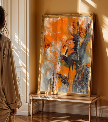 Abstract Orange and Grey Textured Art
