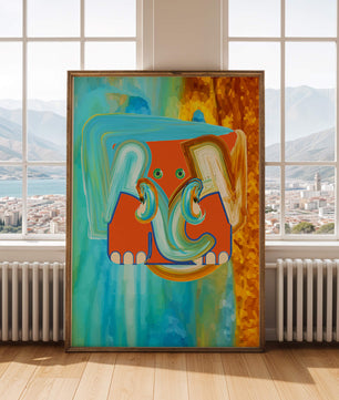 Pintura abstracta colorida de un elefante con tonos vibrantes y pinceladas artísticas