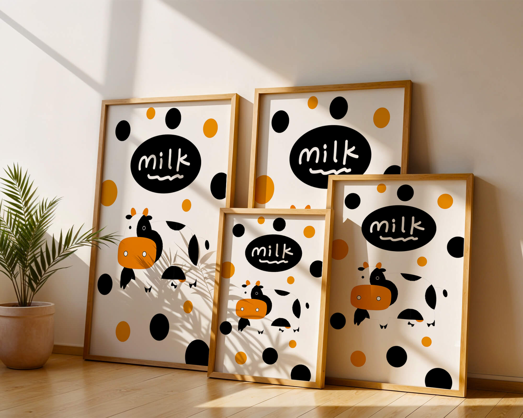 Illustrated cow with modern design and abstract elements