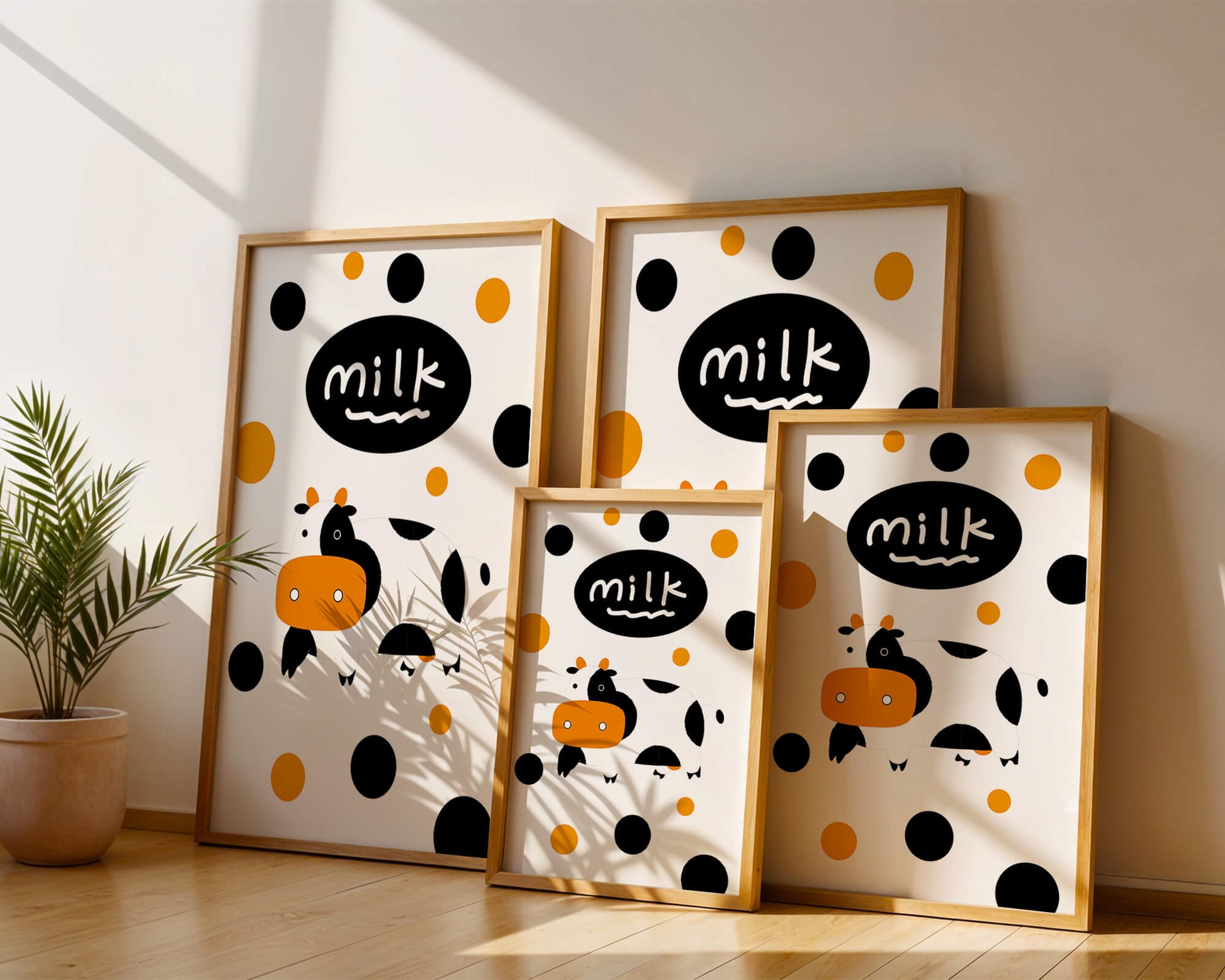 Illustrated cow with modern design and abstract elements