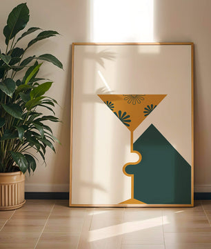 Cocktail Glass with Decorative Floral Design in Minimalist Art Style