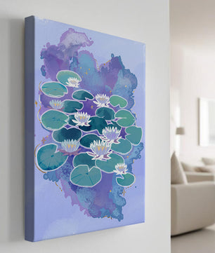 Serene aquatic scene with water lilies on abstract colorful background