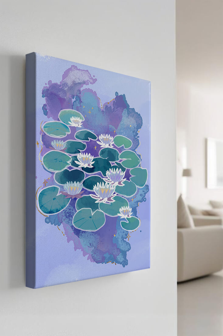 Serene aquatic scene with water lilies on abstract colorful background