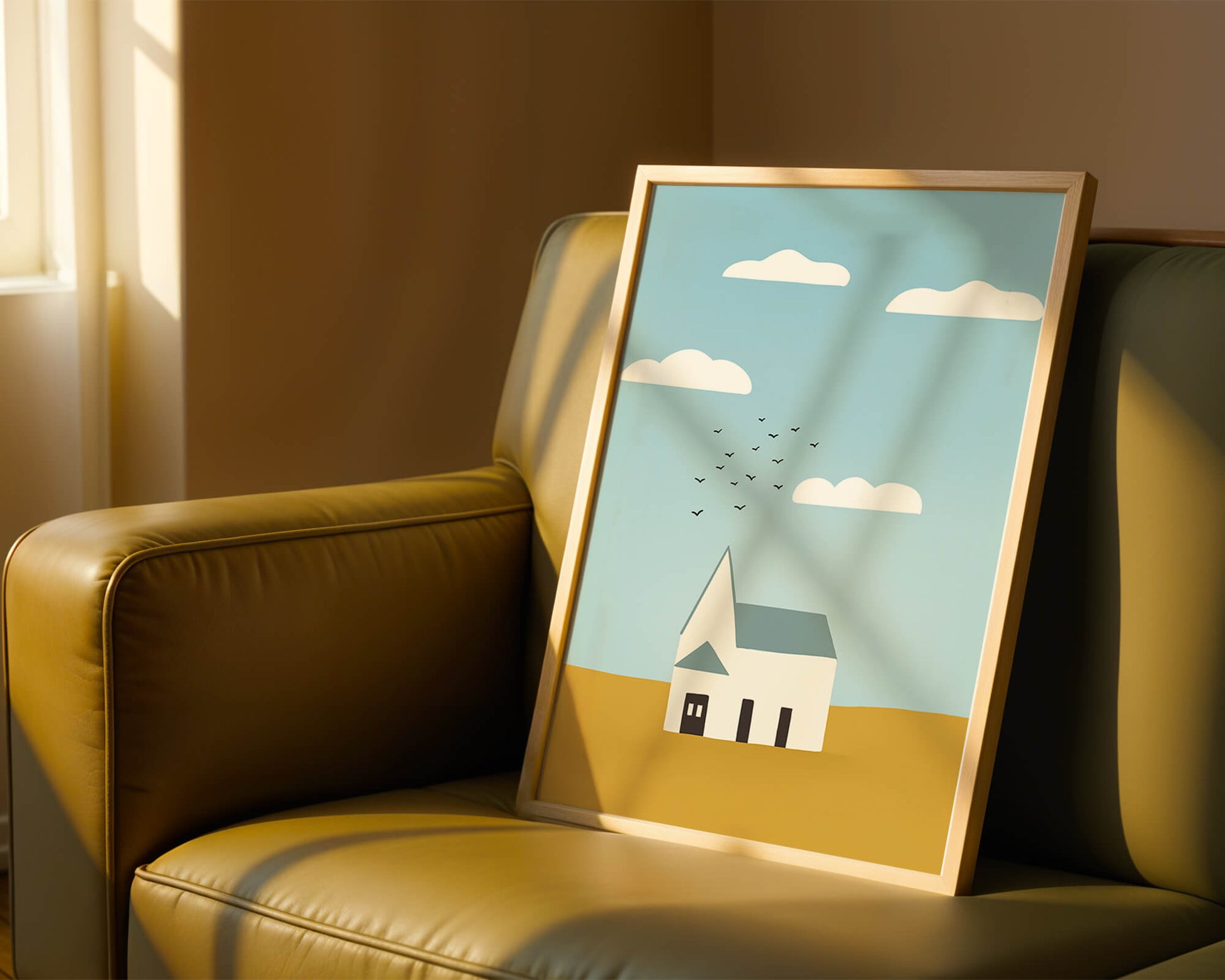 Minimalist Landscape with a White House and Sky