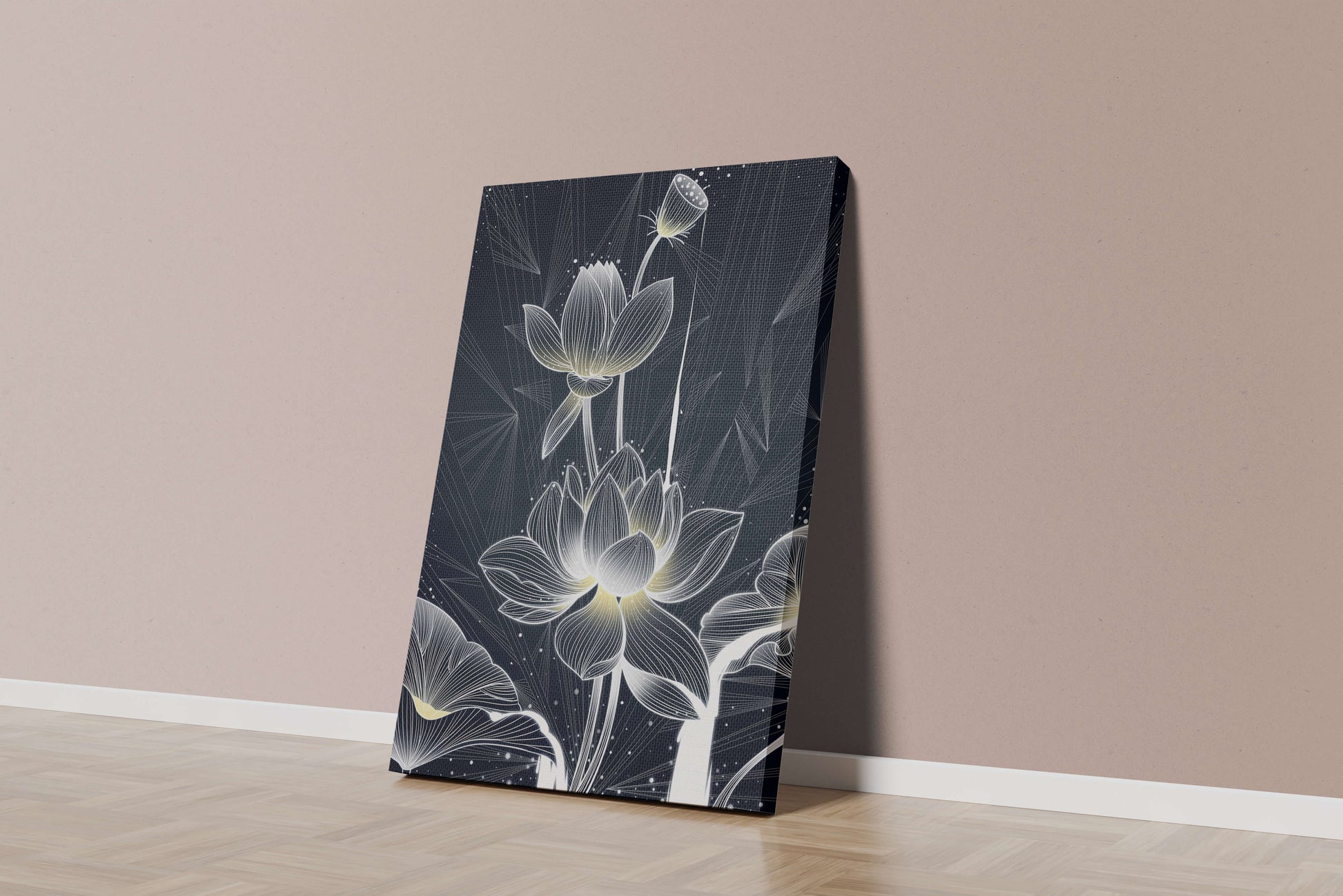 Elegant Lotus Flower Illustration with Geometric Background