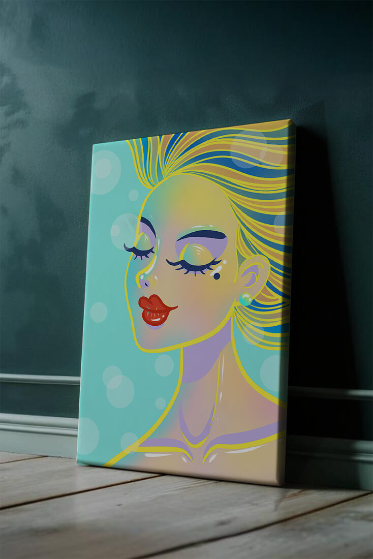 Colorful abstract portrait of a woman with closed eyes