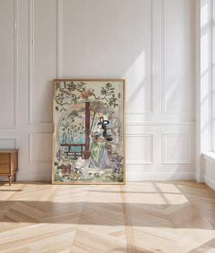 Peaceful Garden Scene with Girl and Rabbit