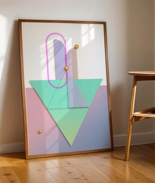 Composition géométrique abstraite avec des couleurs pastel et des éléments dorés