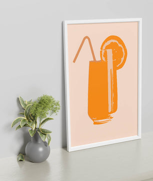 Ilustración de jugo de naranja con pajilla y rodaja de naranja