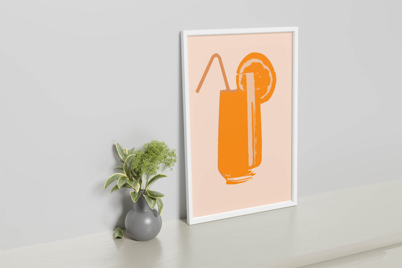 Ilustración de jugo de naranja con pajilla y rodaja de naranja