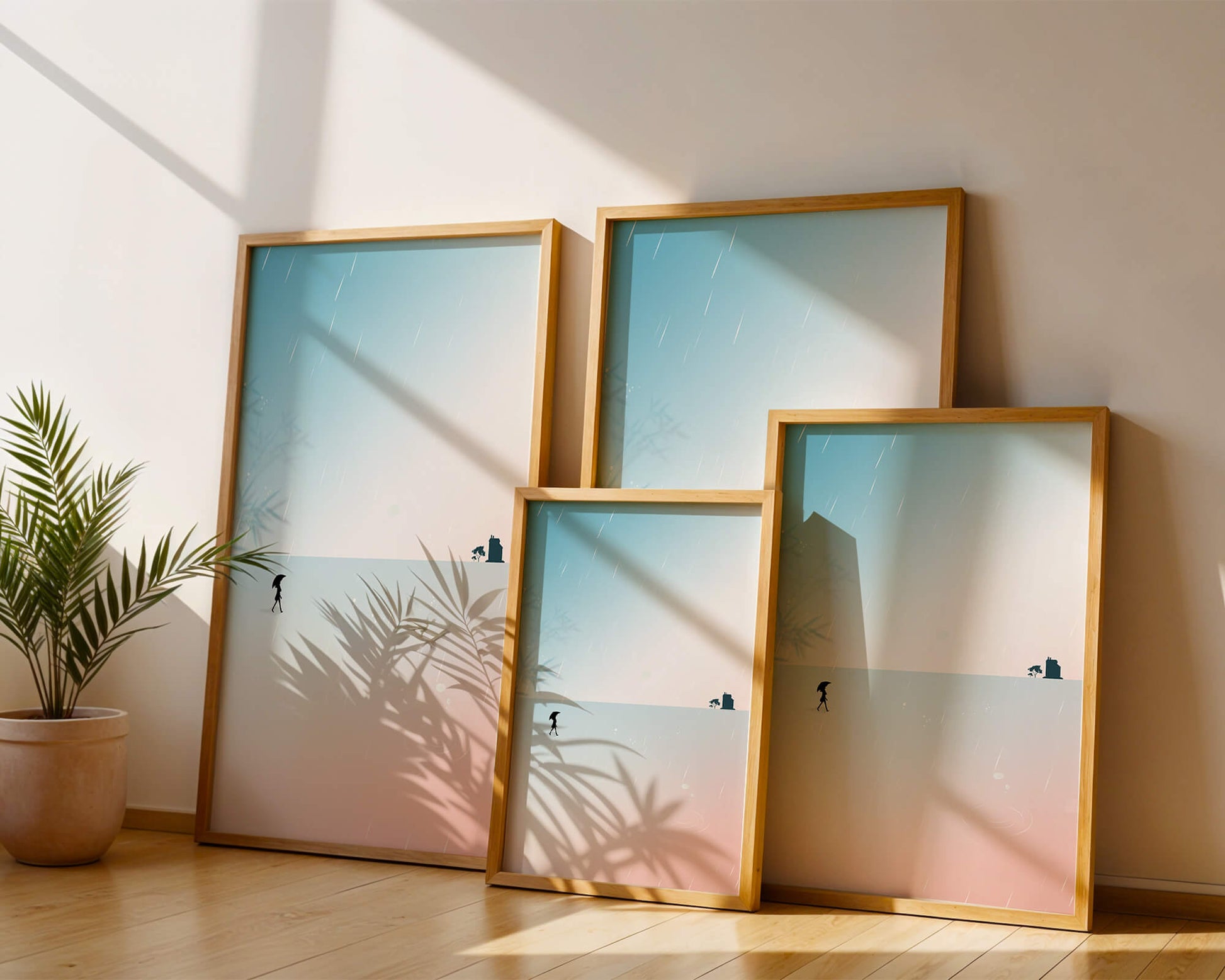 Paisaje Minimalista con Silueta en Ambiente Lluvioso