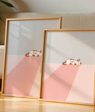 Schlafende Katze in minimalistischer Mondlichtszene