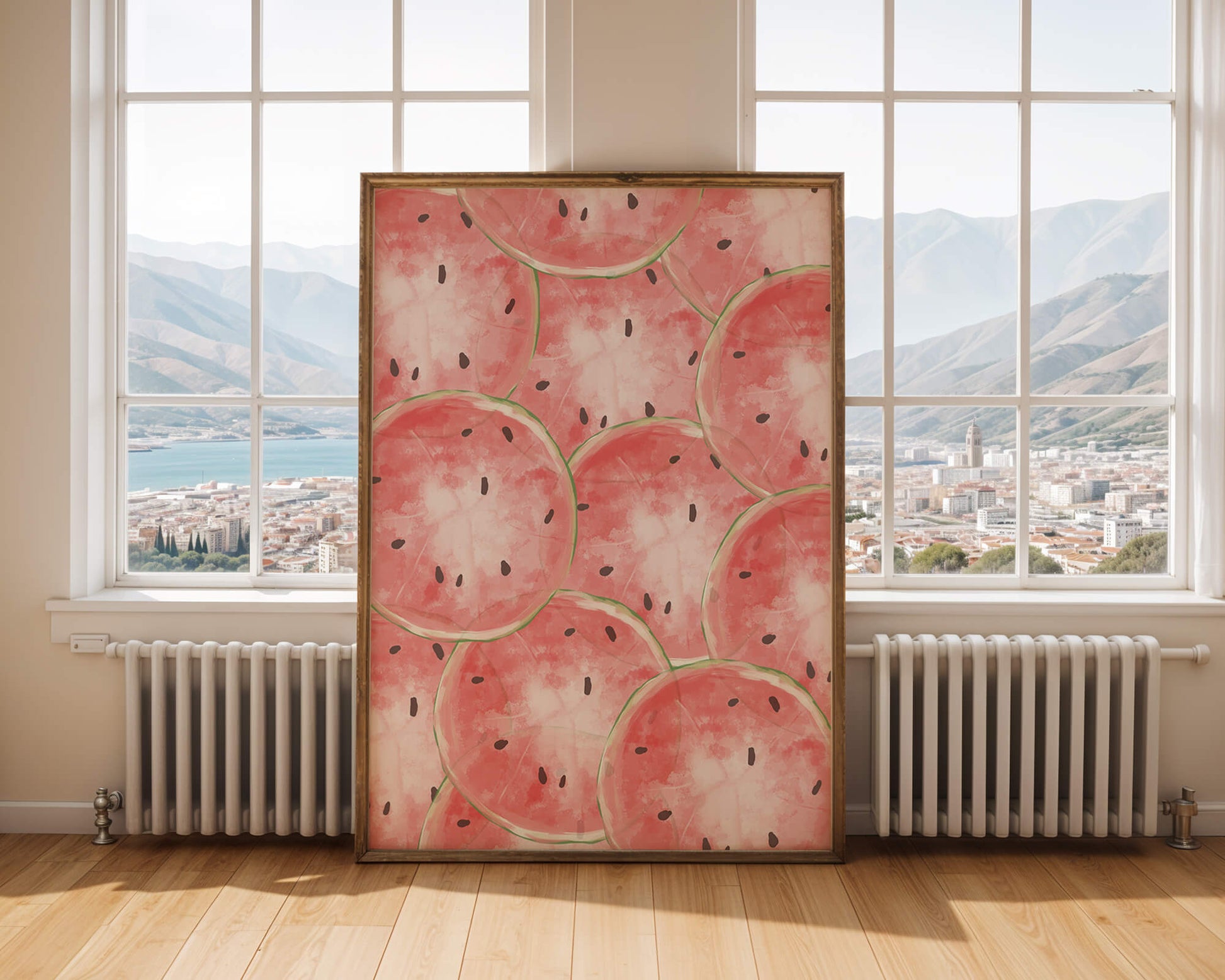 Watercolor watermelon slice pattern full of vibrant summer vibes