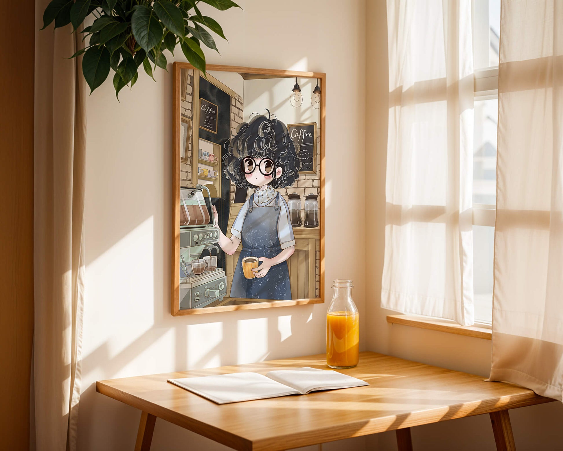 Escena encantadora de café con barista preparando café