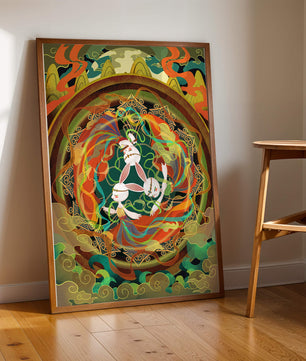 Illustration fantastique et fantaisiste avec des lapins mystiques