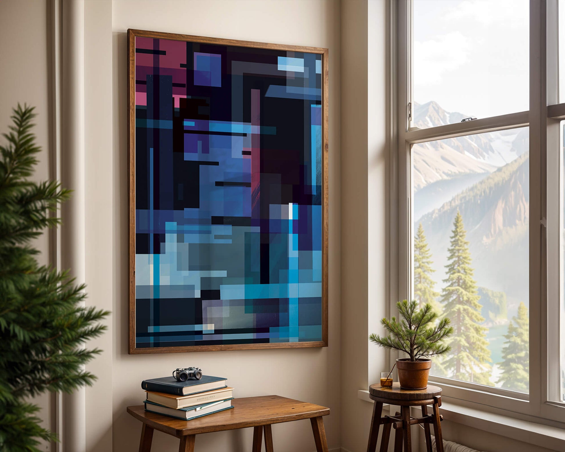 Abstract Geometric Digital Art with Blue and Purple Tones