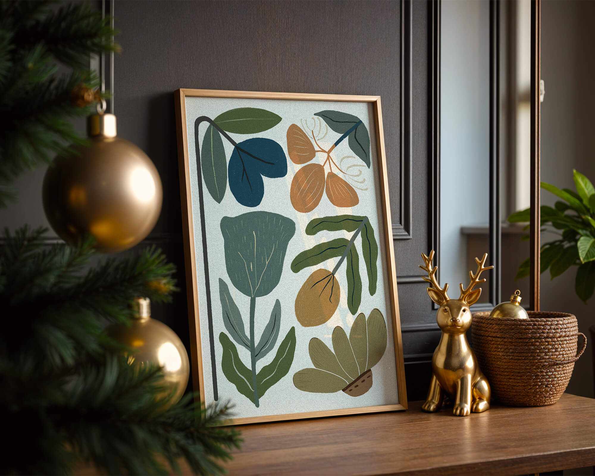 Botanical illustration with earthy and muted colors