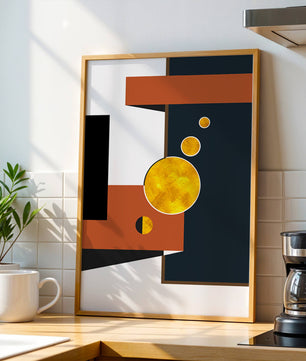Abstract geometric artwork with golden circles and bold shapes - Mi tienda