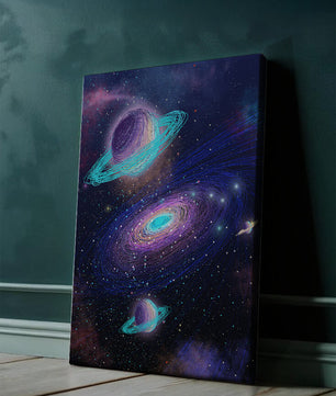 Colorful space illustration with planets and galaxy