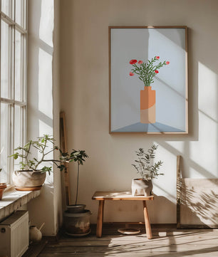Minimalist Vase with Red Flowers on Light Background - Mi tienda