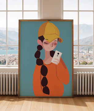 Colorful illustration of a girl with a smartphone