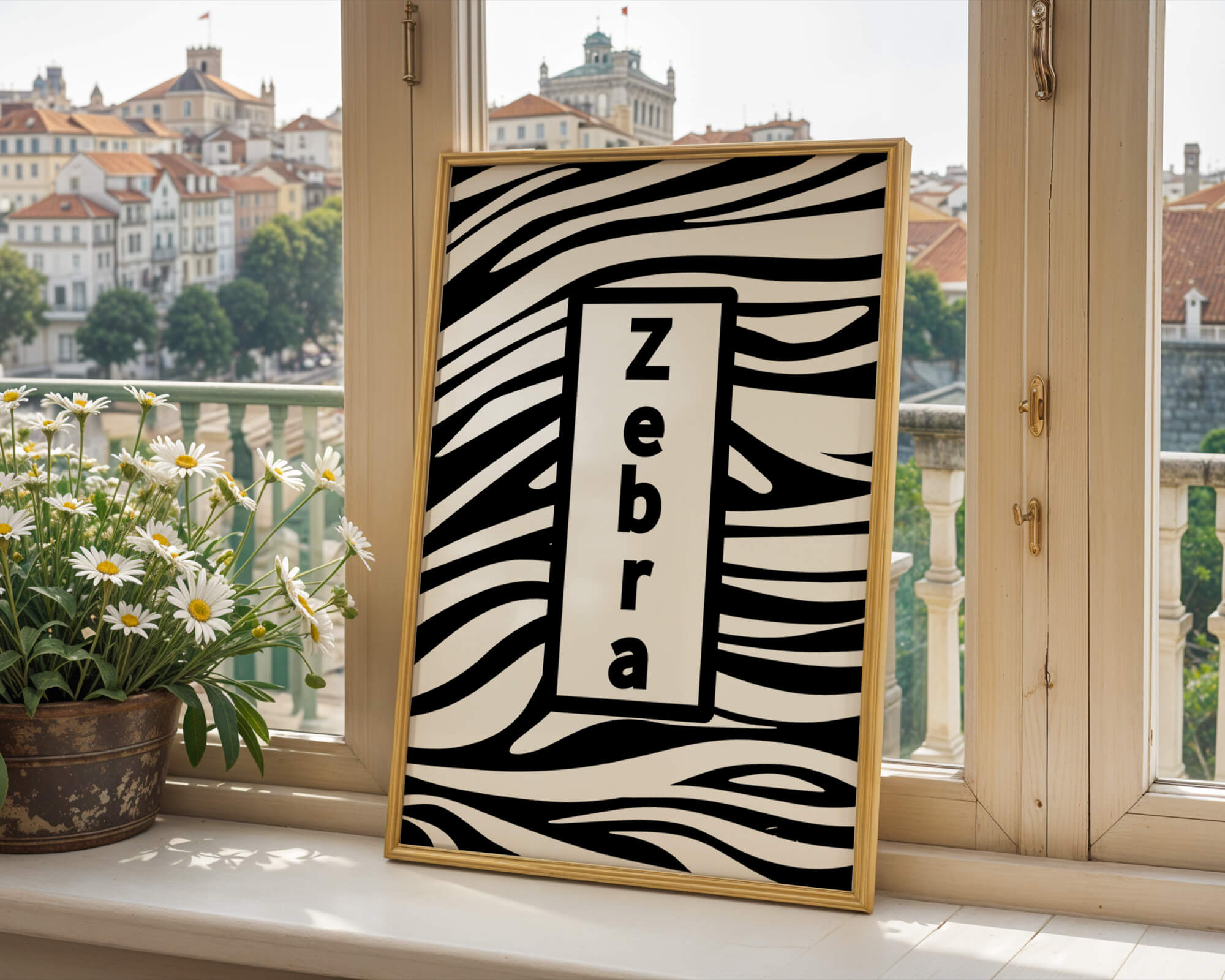 Elegant zebra print design with bold text accent